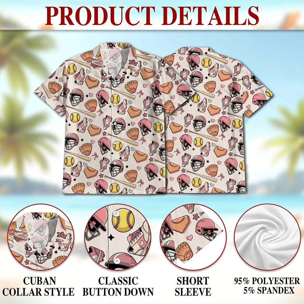 Cute Softball Hawaiian Shirt for Men, Button Down Aloha Shirt - Azhawaiian