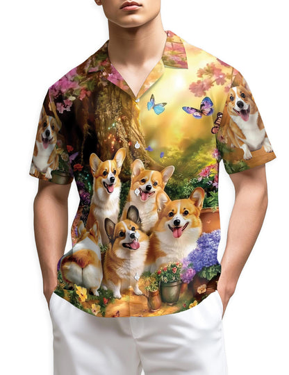 Azhawaiian Cute Sunshine Corgi Dog Hawaiian Shirt for Men