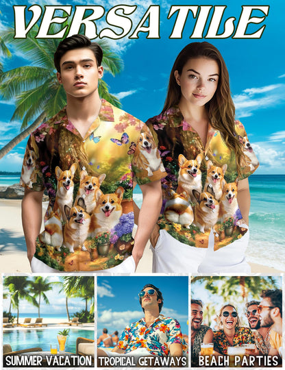 Cute Sunshine Corgi Dog Hawaiian Shirt for Men, Button Down Aloha Shirt - Azhawaiian