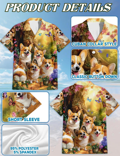 Cute Sunshine Corgi Dog Hawaiian Shirt for Men, Button Down Aloha Shirt - Azhawaiian