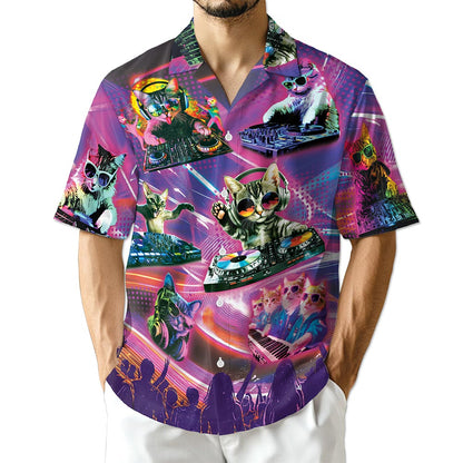 Azhawaiian DJ Cat Cool Neon Hawaiian Shirt for Men