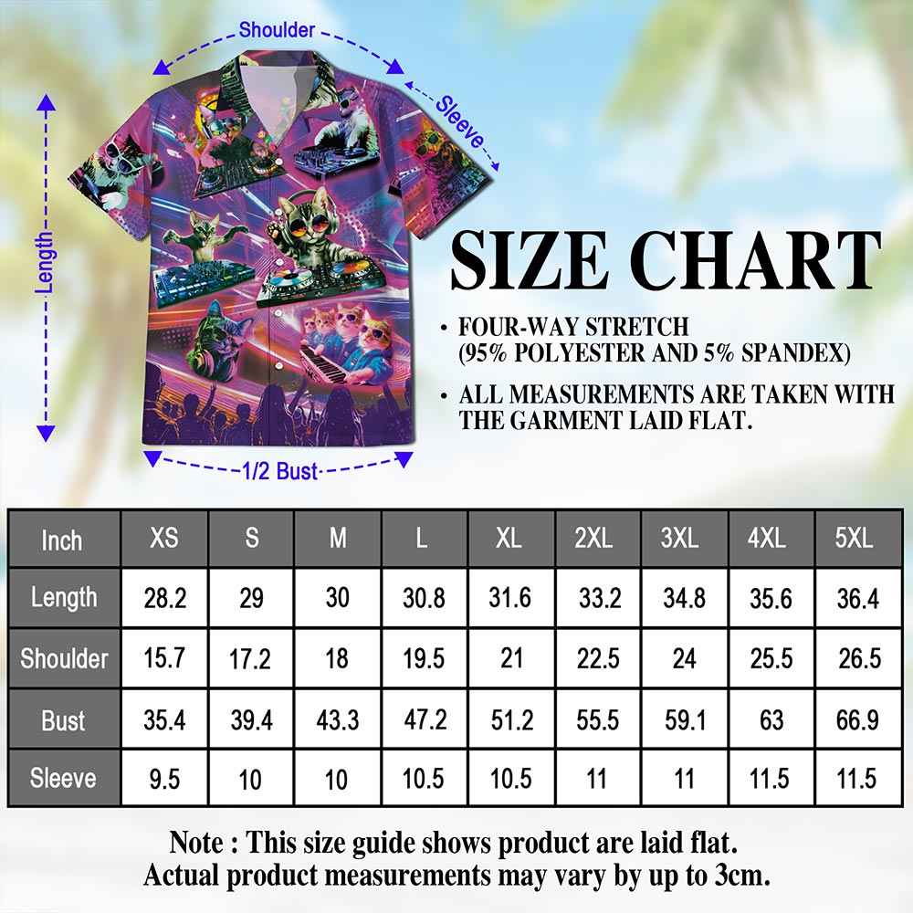 DJ Cat Cool Neon Hawaiian Shirt for Men, Button Down Aloha Shirt - Azhawaiian