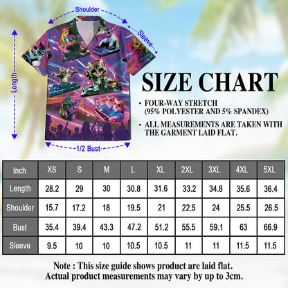 DJ Cat Cool Neon Hawaiian Shirt for Men, Button Down Aloha Shirt - Azhawaiian