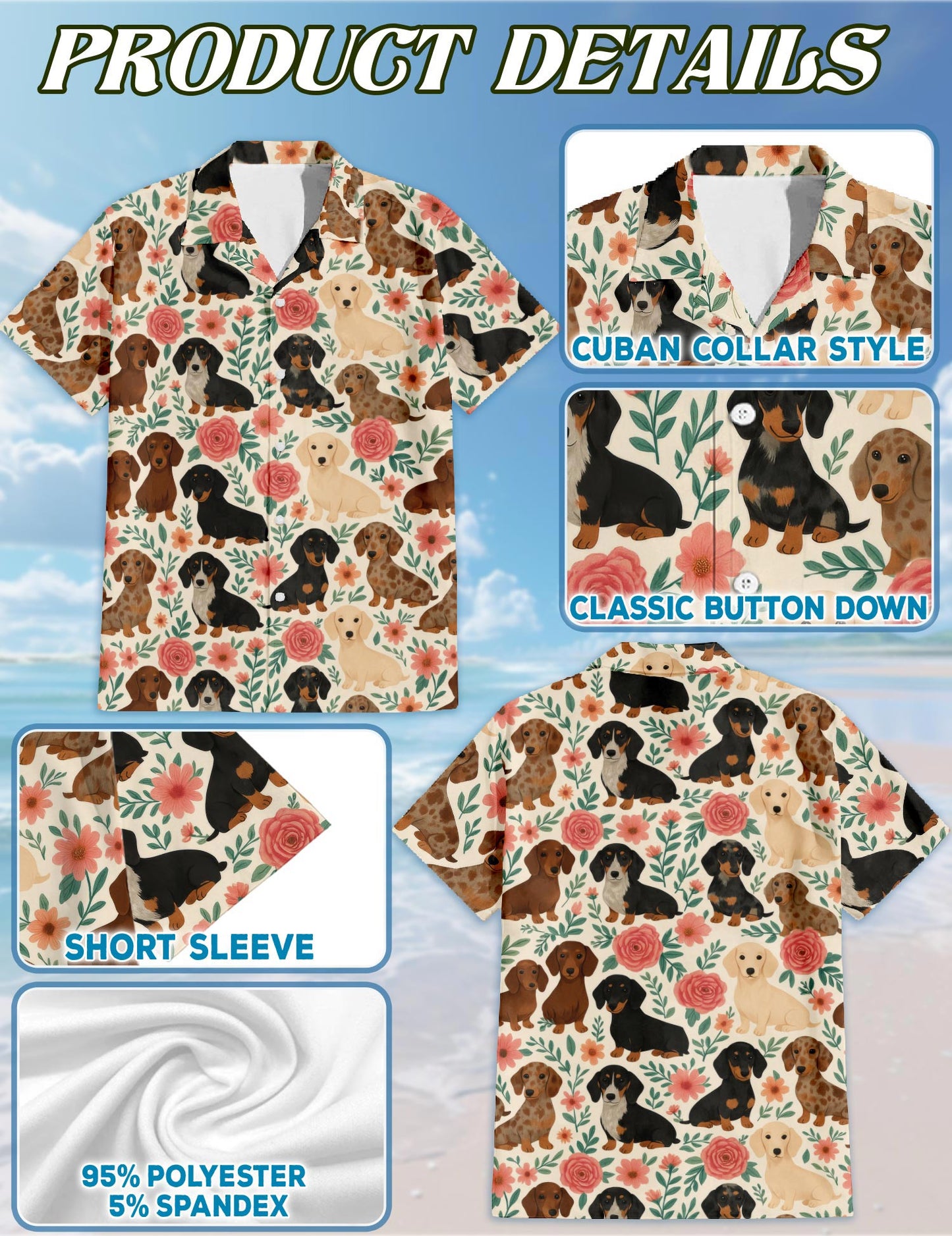 Dachshund Hawaiian Shirt for Men, Button Down Aloha Shirt - Azhawaiian