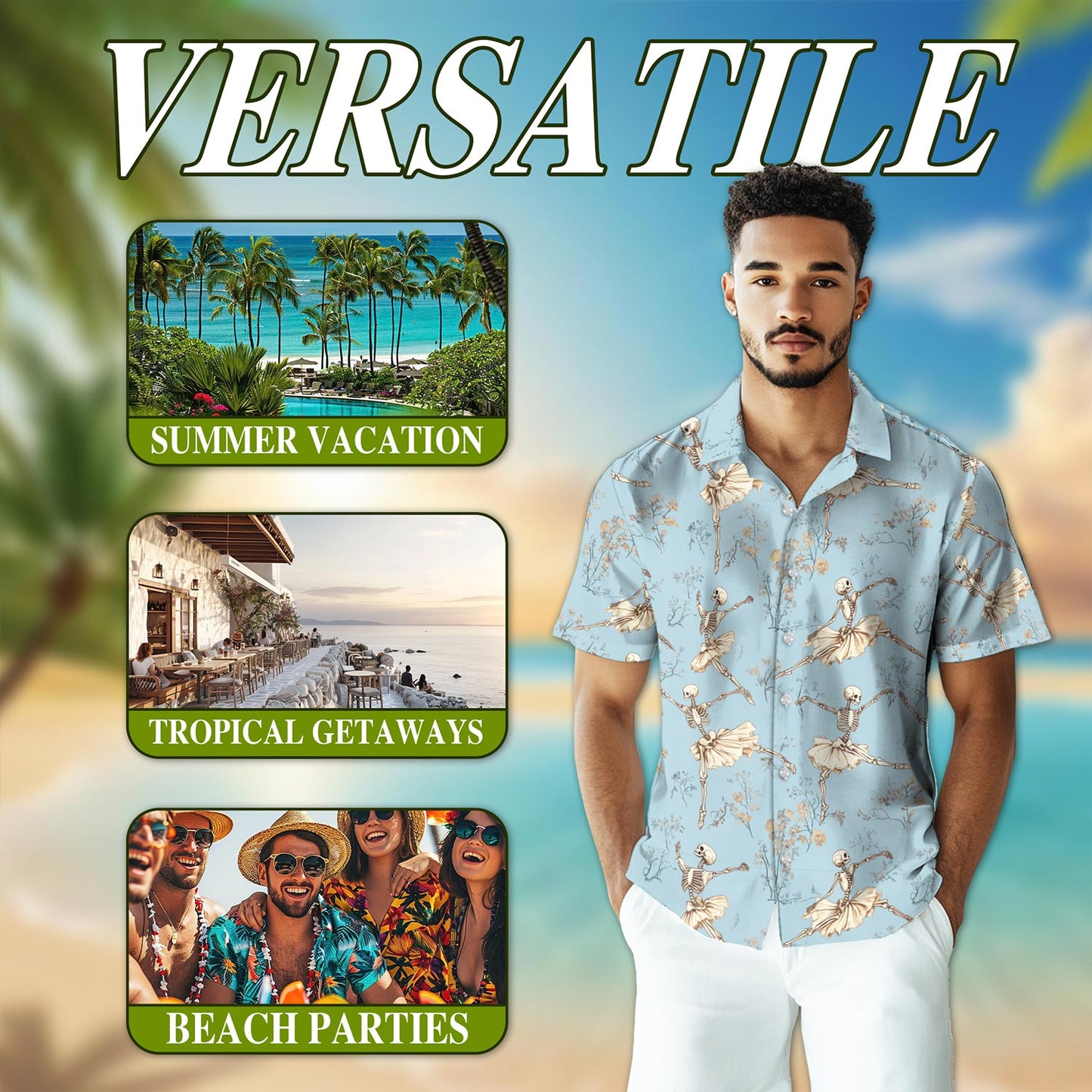 Dancing Skeleton Hawaiian Shirt for Men, Button Down Aloha Shirt - Azhawaiian