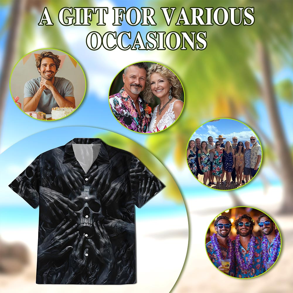 Dark Skull Hawaiian Shirt for Men, Button Down Aloha Shirt - Azhawaiian