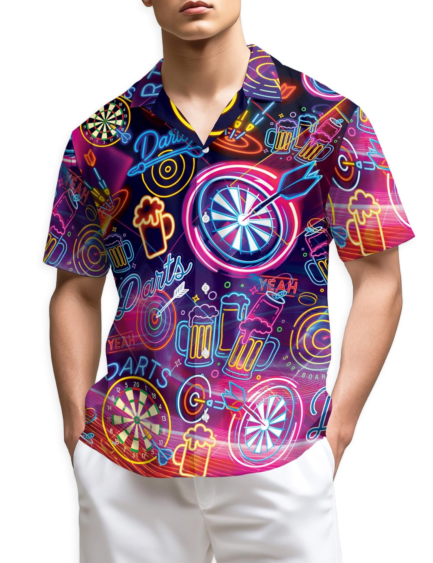 Azhawaiian Darts Beer Neon Hawaiian Shirt for Men