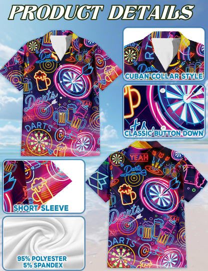 Darts Beer Neon Hawaiian Shirt for Men, Button Down Aloha Shirt - Azhawaiian
