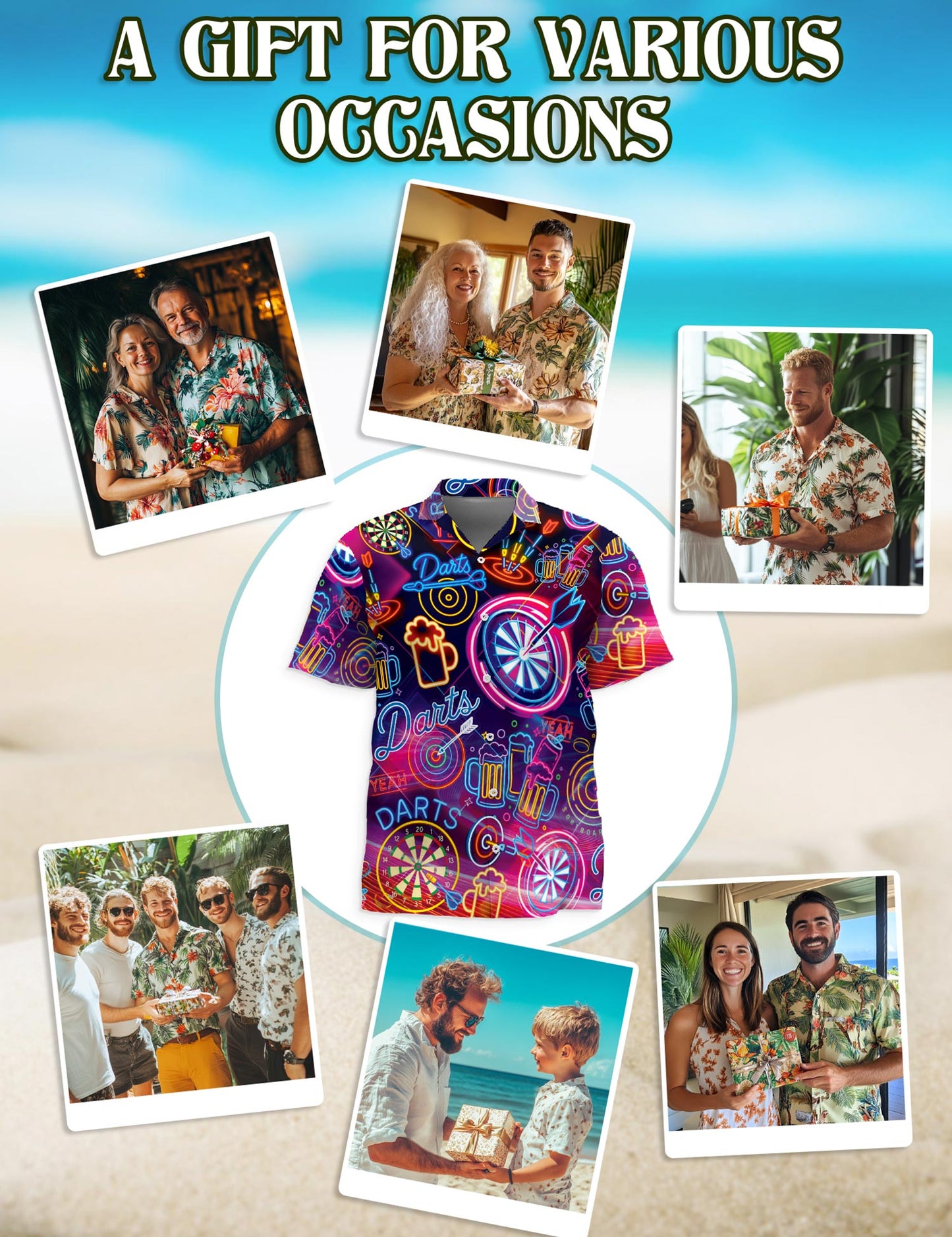 Darts Beer Neon Hawaiian Shirt for Men, Button Down Aloha Shirt - Azhawaiian