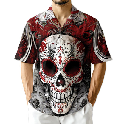 Azhawaiian Day Of Dead Red Sugar Skull Hawaiian Shirt for Men