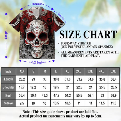Day Of Dead Red Sugar Skull Hawaiian Shirt for Men, Button Down Aloha Shirt - Azhawaiian