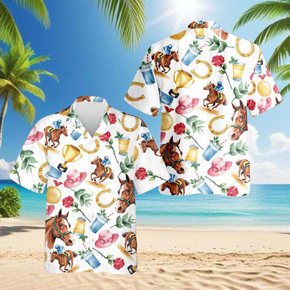 Derby Horse Hawaiian Shirt for Men, Button Down Aloha Shirt - Azhawaiian