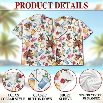Derby Horse Hawaiian Shirt for Men, Button Down Aloha Shirt - Azhawaiian