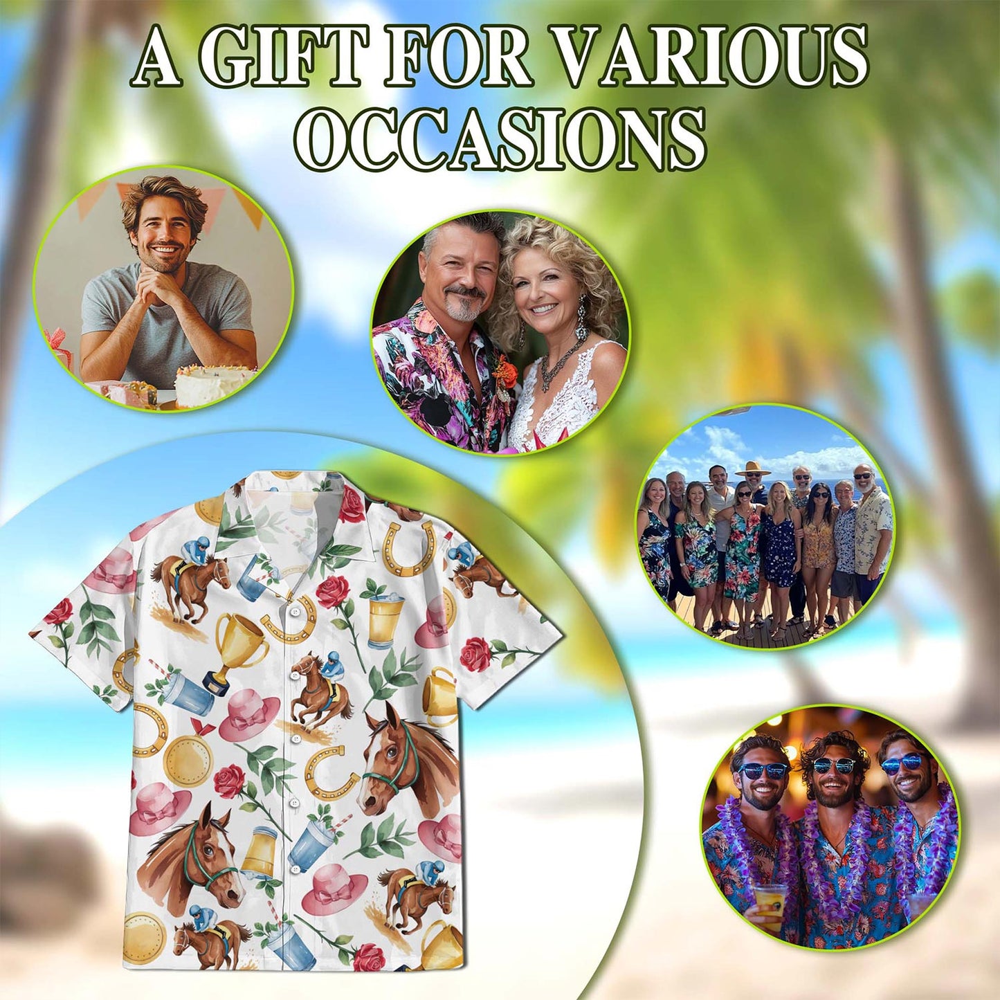 Derby Horse Hawaiian Shirt for Men, Button Down Aloha Shirt - Azhawaiian