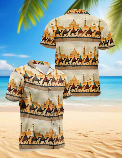 Deseart Camel Hawaiian Shirt for Men, Button Down Aloha Shirt - Azhawaiian