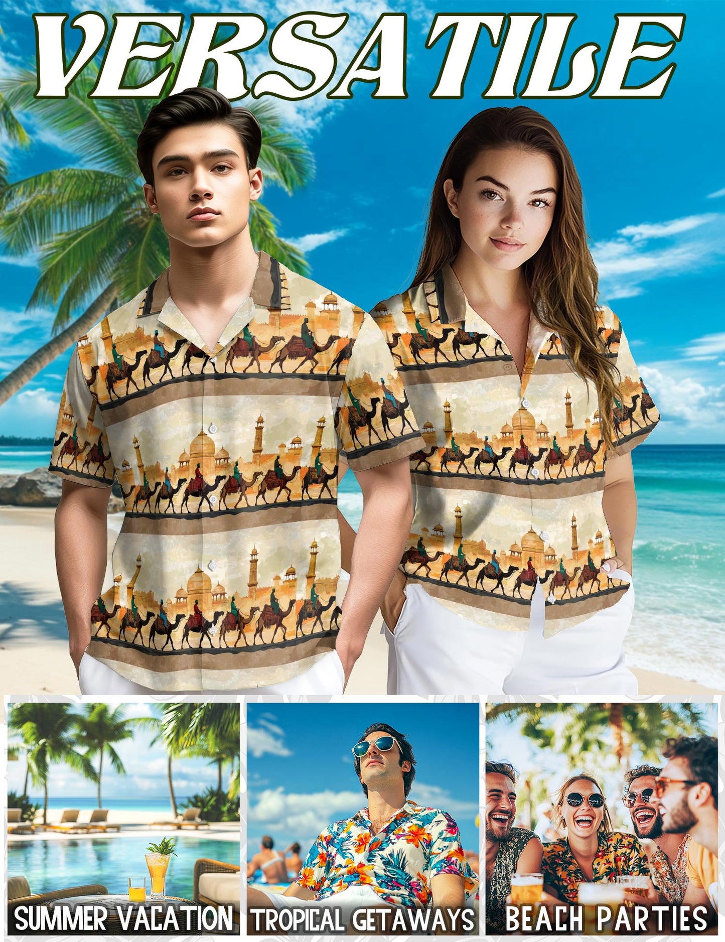 Deseart Camel Hawaiian Shirt for Men, Button Down Aloha Shirt - Azhawaiian
