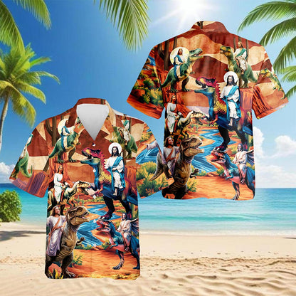 Dinosaur Hawaiian Shirt for Men, Button Down Aloha Shirt - Azhawaiian