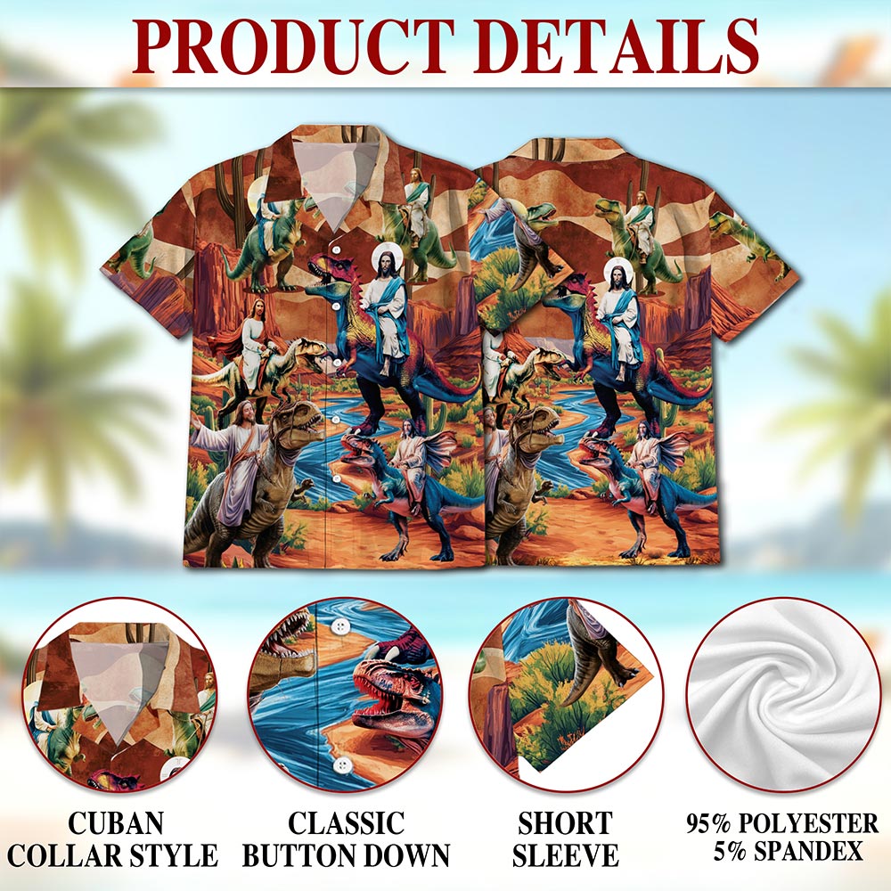 Dinosaur Hawaiian Shirt for Men, Button Down Aloha Shirt - Azhawaiian