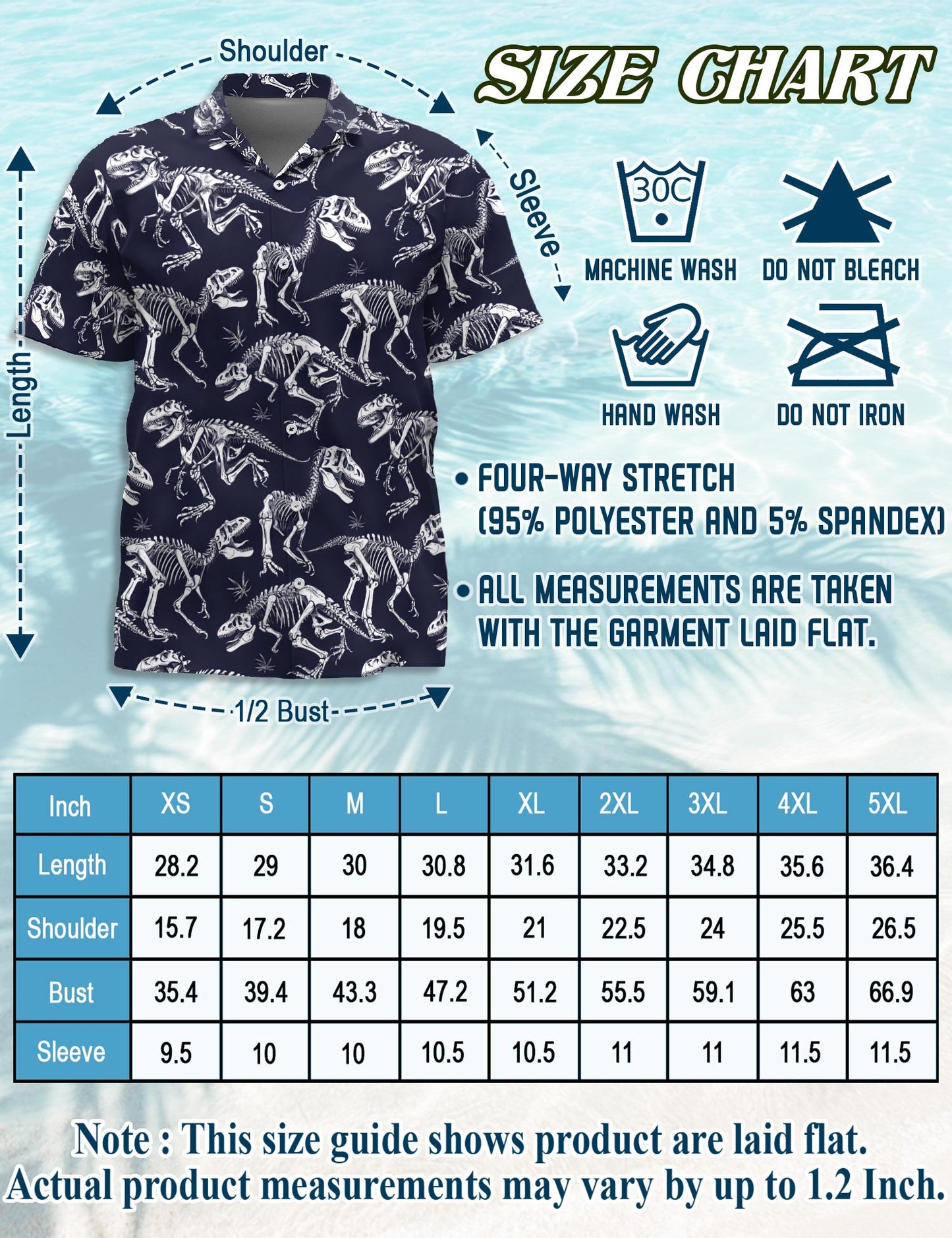 Dinosaur Skeleton Hawaiian Shirt for Men, Button Down Aloha Shirt - Azhawaiian