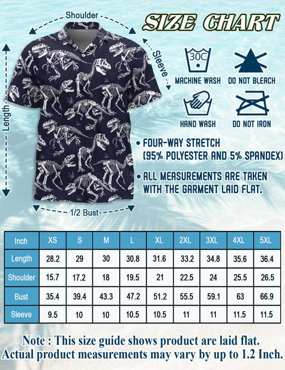 Dinosaur Skeleton Hawaiian Shirt for Men, Button Down Aloha Shirt - Azhawaiian