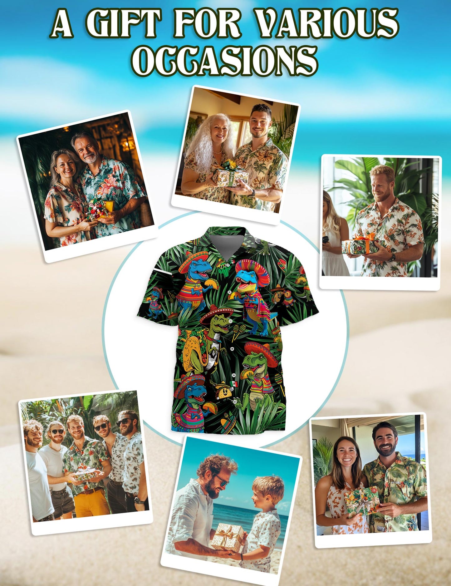 Dinosaurs Taco Hawaiian Shirt for Men, Button Down Aloha Shirt - Azhawaiian