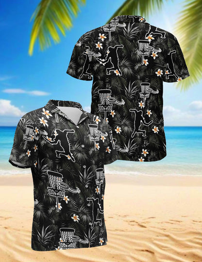 Disc Golf Tropical Flowers Hawaiian Shirt for Men, Button Down Aloha Shirt - Azhawaiian