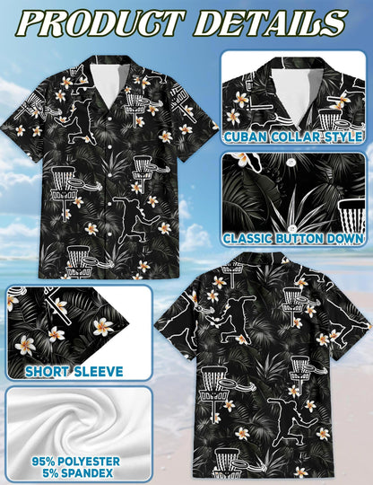 Disc Golf Tropical Flowers Hawaiian Shirt for Men, Button Down Aloha Shirt - Azhawaiian