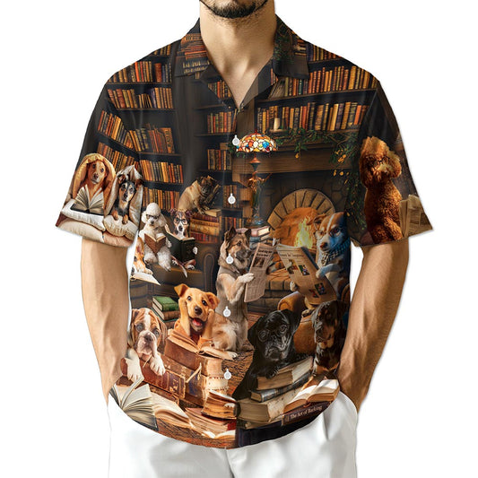 Azhawaiian Dog Reading Book Hawaiian Shirt for Men