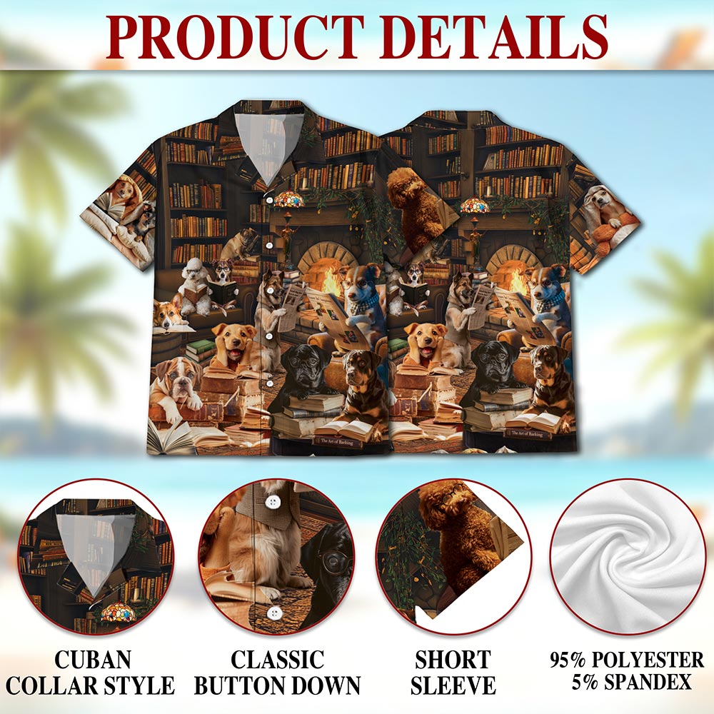 Dog Reading Book Hawaiian Shirt for Men, Button Down Aloha Shirt - Azhawaiian