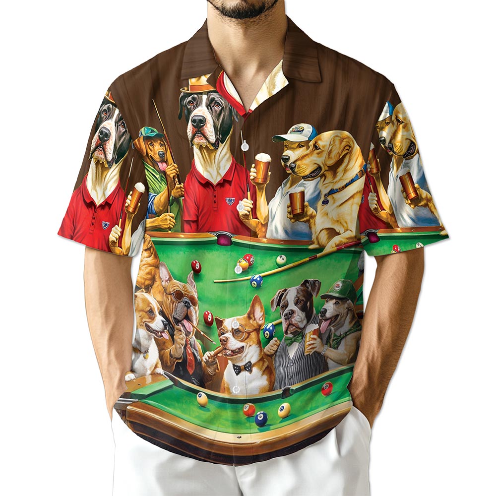 Azhawaiian Dogs Playing Billiard Pool Hawaiian Shirt for Men
