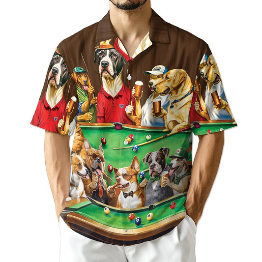 Azhawaiian Dogs Playing Billiard Pool Hawaiian Shirt for Men