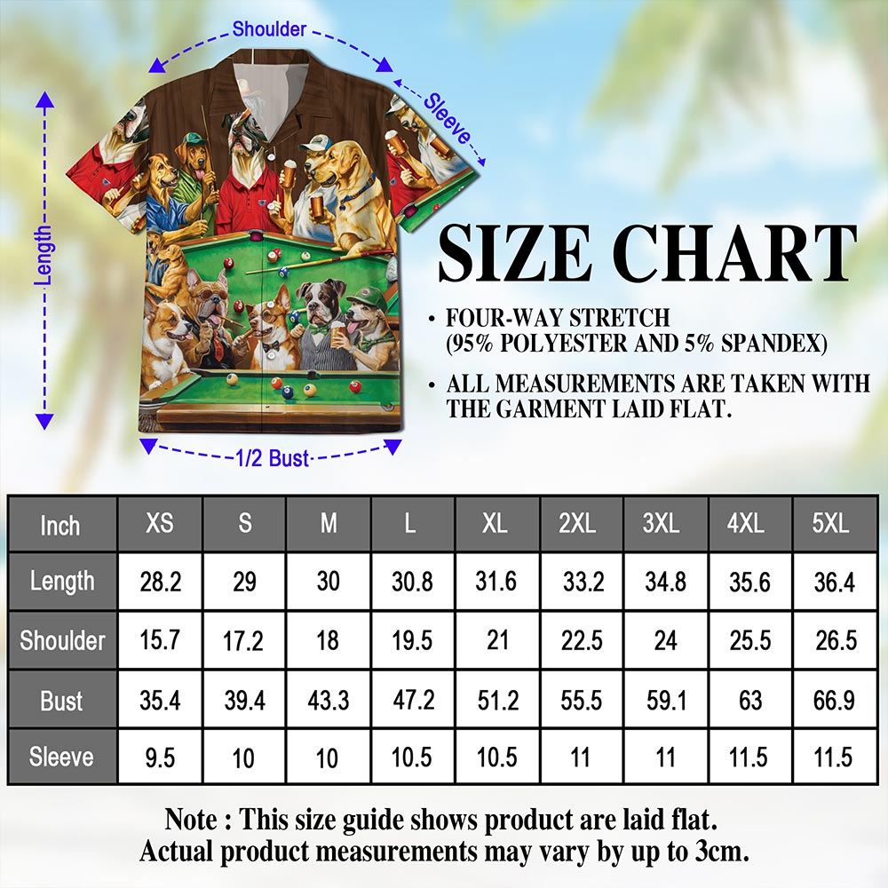 Dogs Playing Billiard Pool Hawaiian Shirt for Men, Button Down Aloha Shirt - Azhawaiian