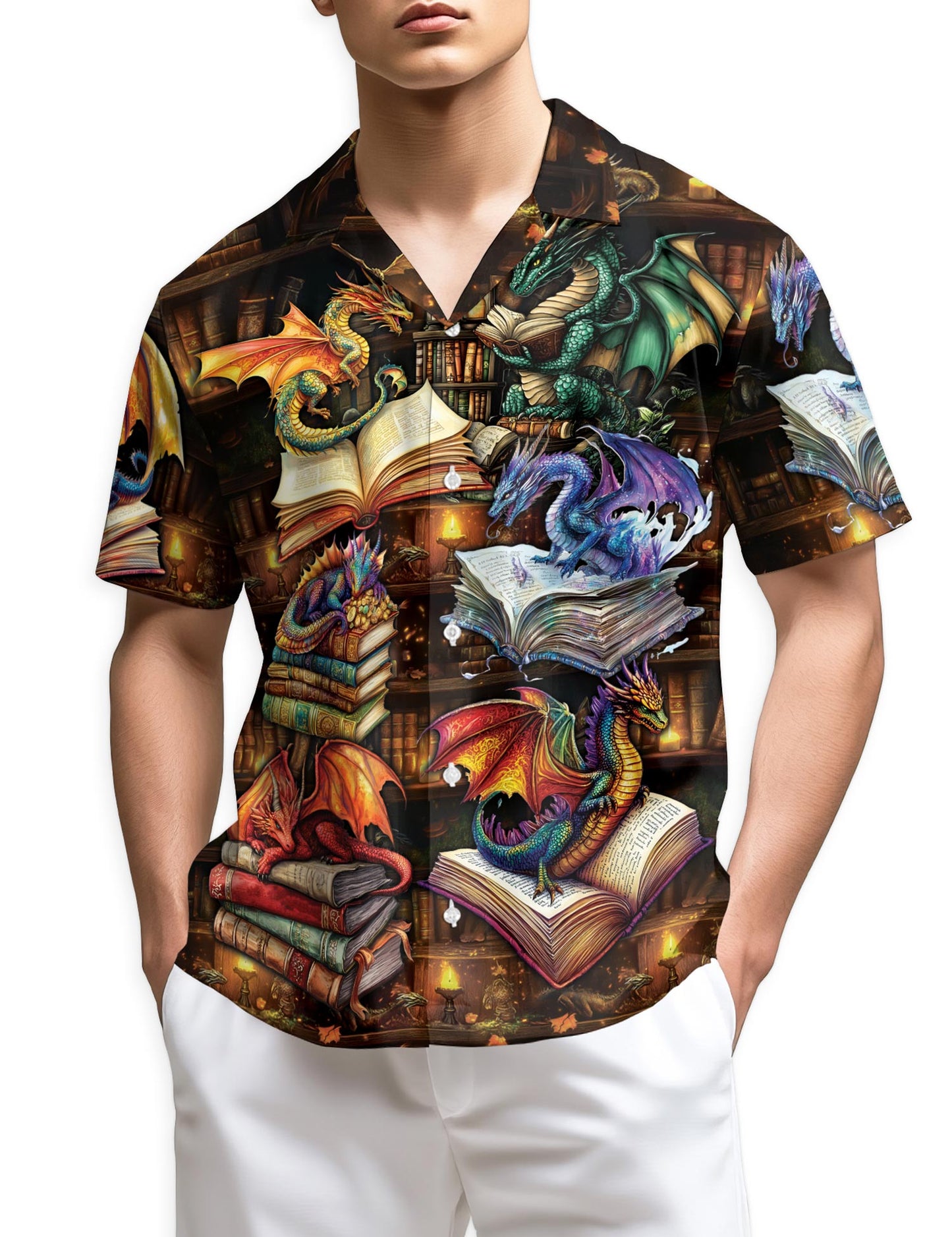 Dragon Book Hawaiian Shirt for Men, Button Down Aloha Shirt - Azhawaiian