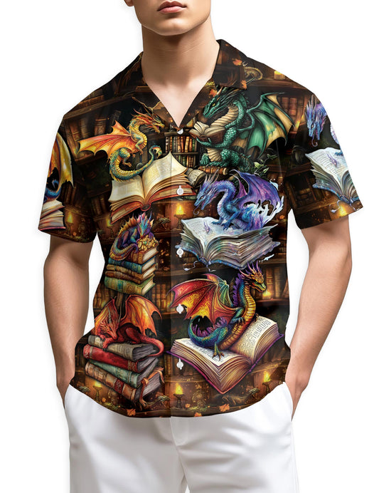 Dragon Book Hawaiian Shirt for Men, Button Down Aloha Shirt