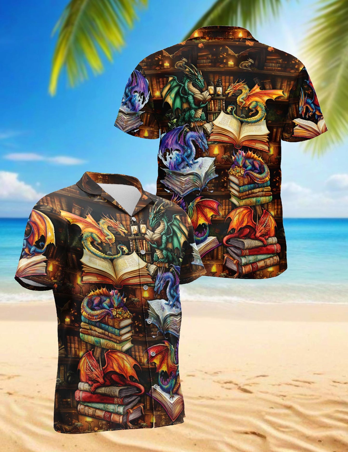 Dragon Book Hawaiian Shirt for Men, Button Down Aloha Shirt - Azhawaiian
