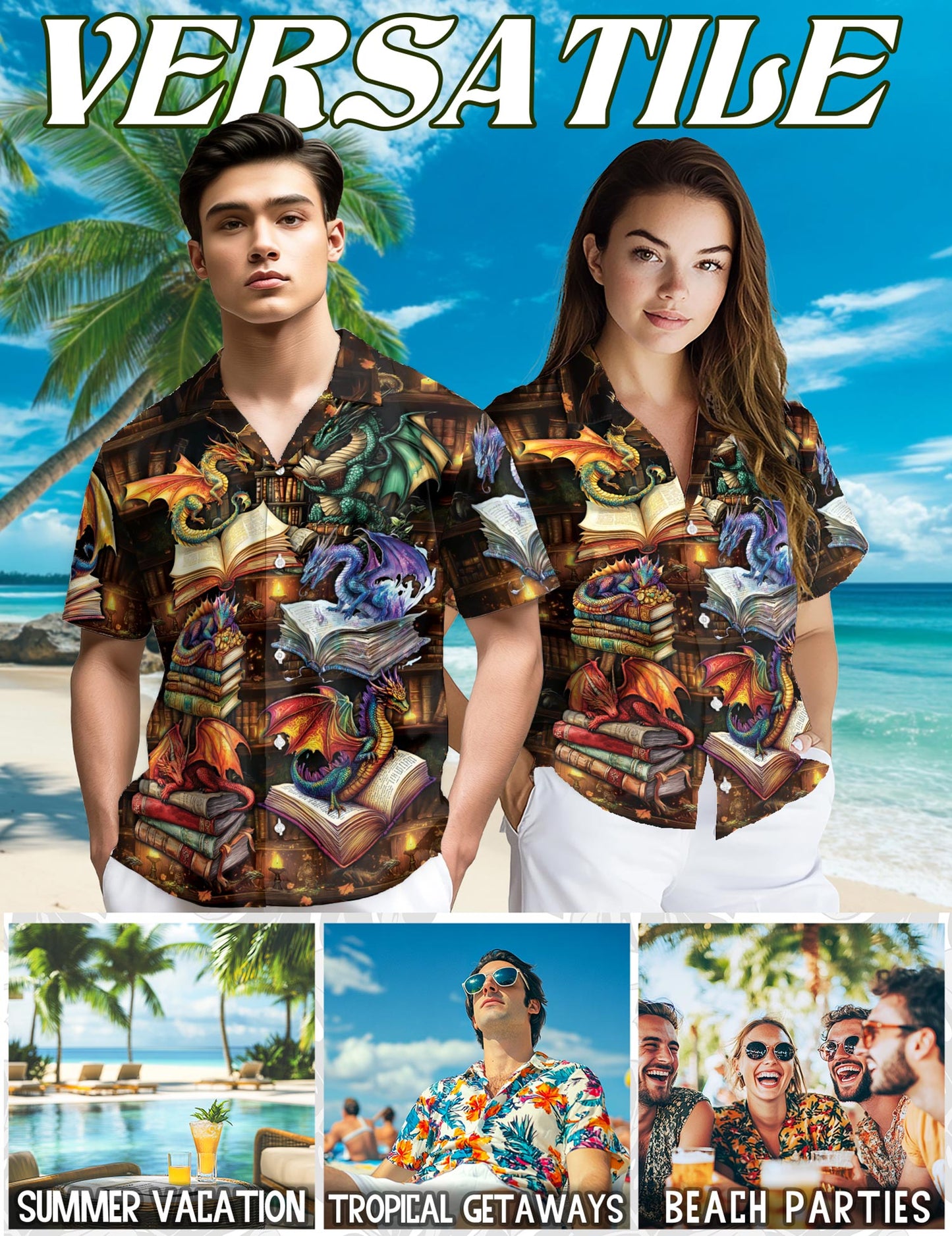 Dragon Book Hawaiian Shirt for Men, Button Down Aloha Shirt - Azhawaiian