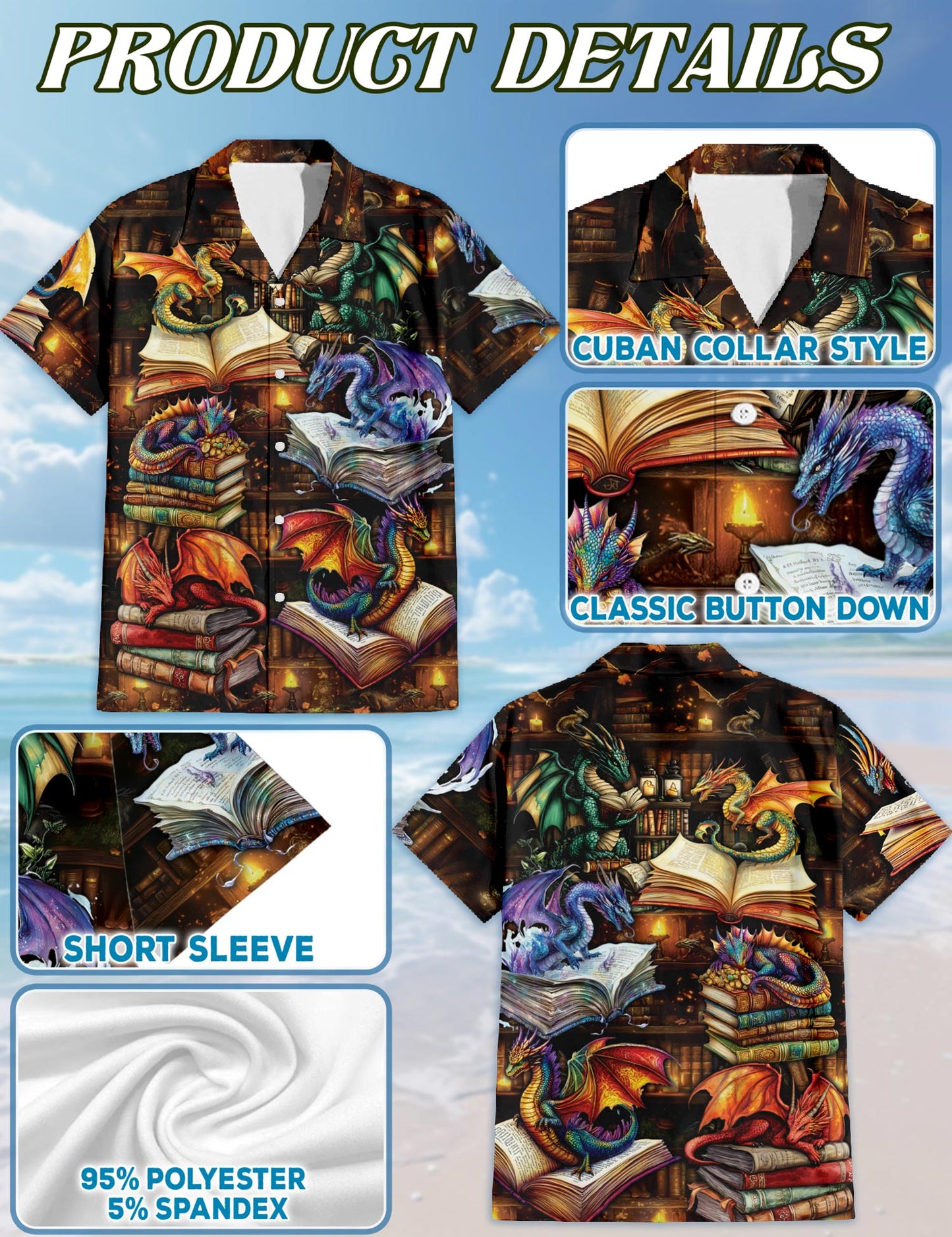 Dragon Book Hawaiian Shirt for Men, Button Down Aloha Shirt - Azhawaiian