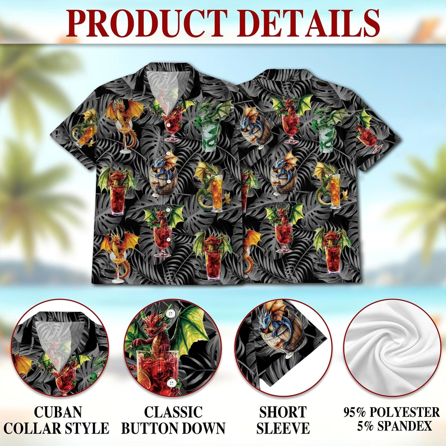 Dragon Cocktail Hawaiian Shirt for Men, Button Down Aloha Shirt - Azhawaiian
