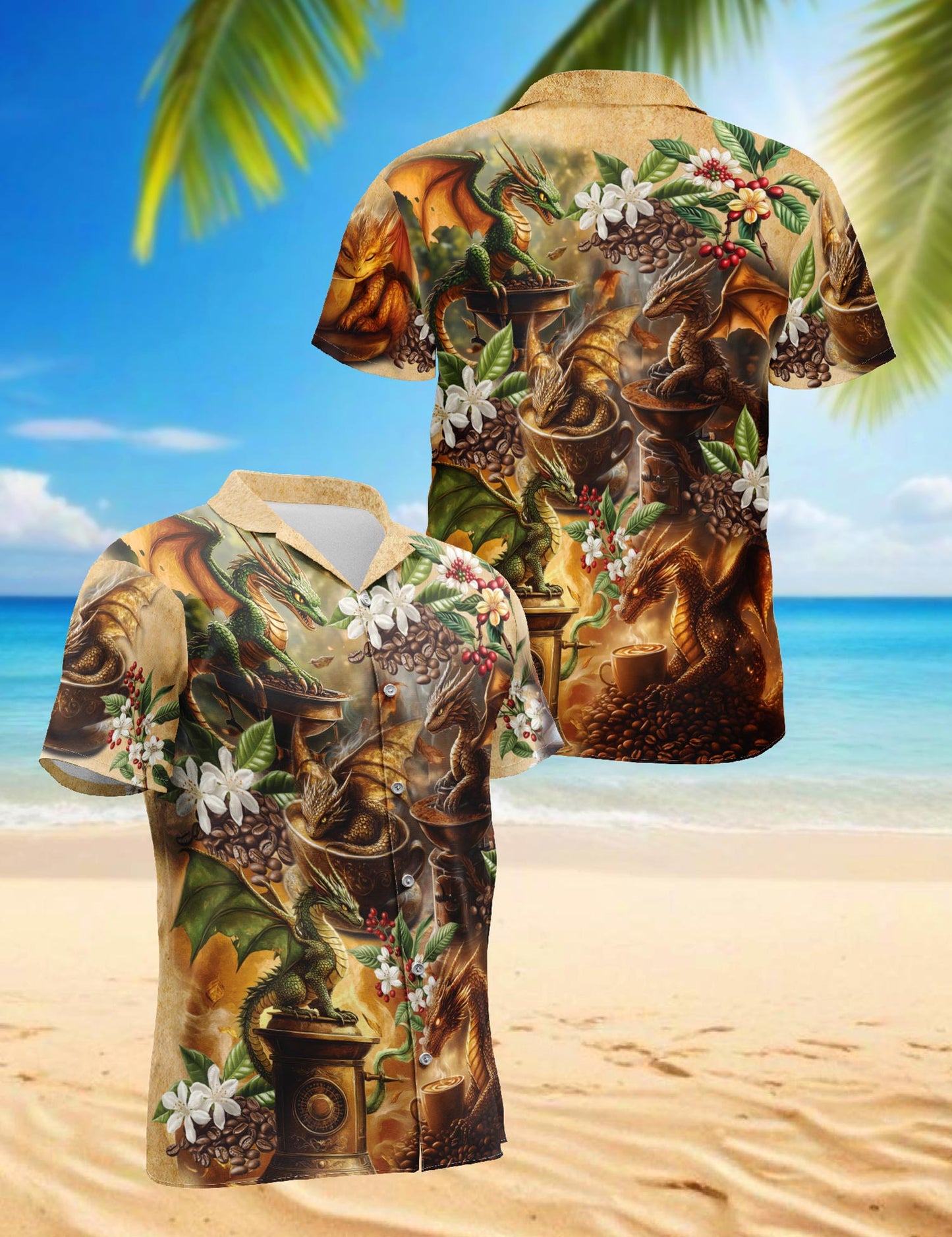 Dragon Coffee Lovers Hawaiian Shirt for Men, Button Down Aloha Shirt - Azhawaiian