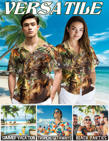 Dragon Coffee Lovers Hawaiian Shirt for Men, Button Down Aloha Shirt - Azhawaiian