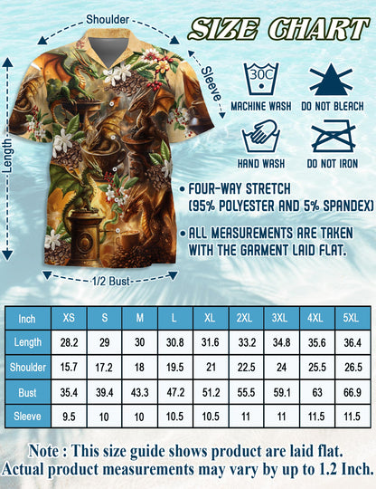 Dragon Coffee Lovers Hawaiian Shirt for Men, Button Down Aloha Shirt - Azhawaiian