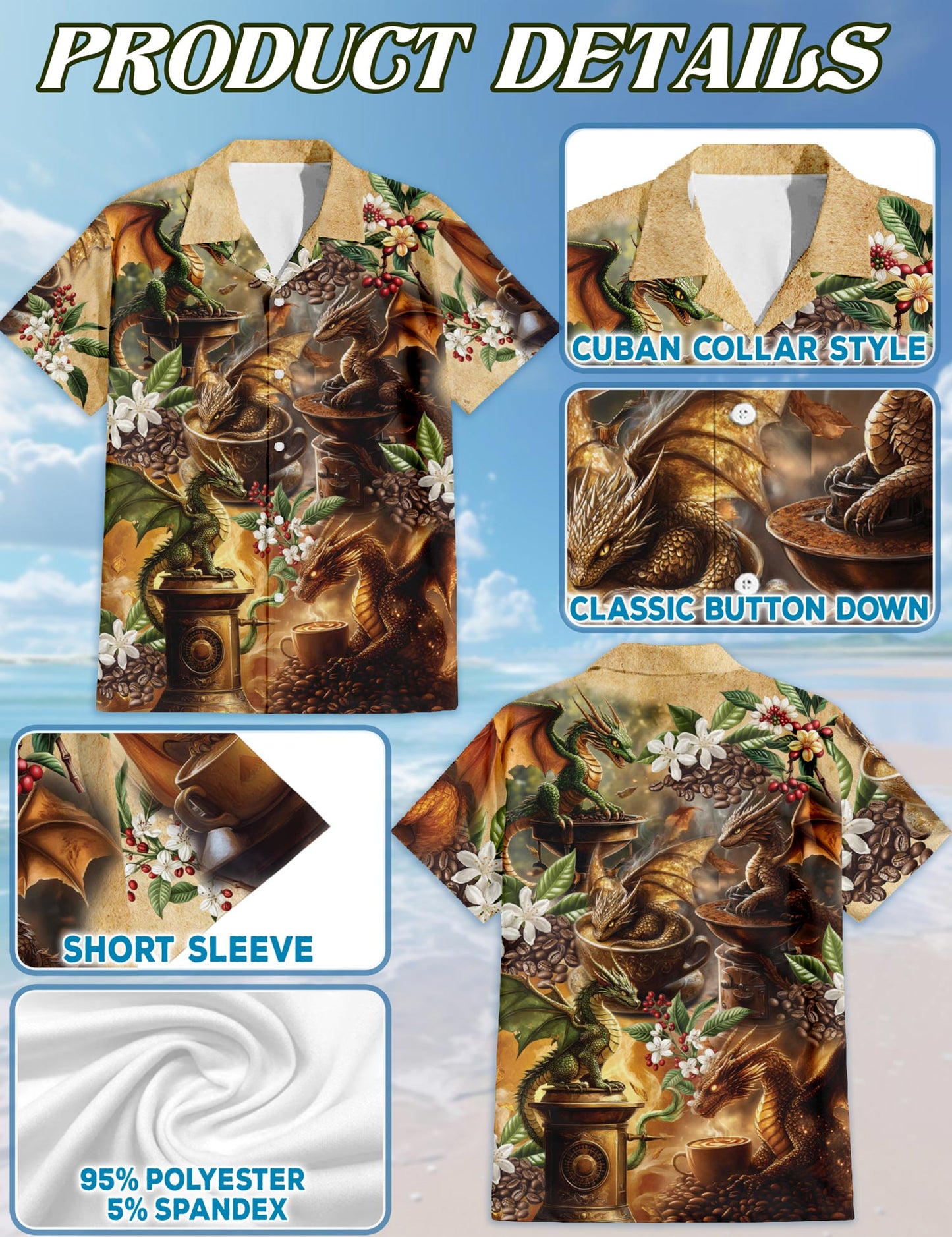 Dragon Coffee Lovers Hawaiian Shirt for Men, Button Down Aloha Shirt - Azhawaiian