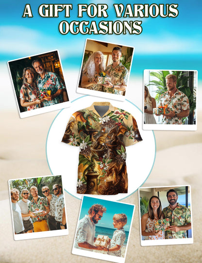 Dragon Coffee Lovers Hawaiian Shirt for Men, Button Down Aloha Shirt - Azhawaiian