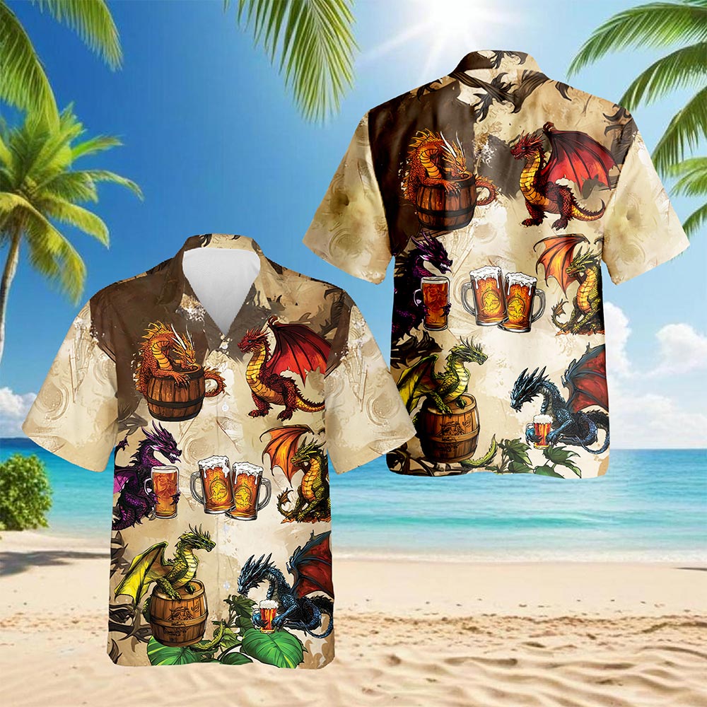 Dragon Drinks Beer Hawaiian Shirt for Men, Button Down Aloha Shirt - Azhawaiian