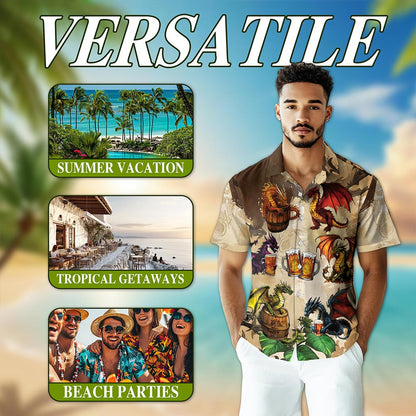 Dragon Drinks Beer Hawaiian Shirt for Men, Button Down Aloha Shirt - Azhawaiian