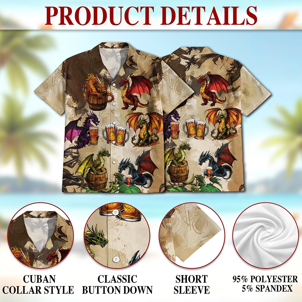 Dragon Drinks Beer Hawaiian Shirt for Men, Button Down Aloha Shirt - Azhawaiian