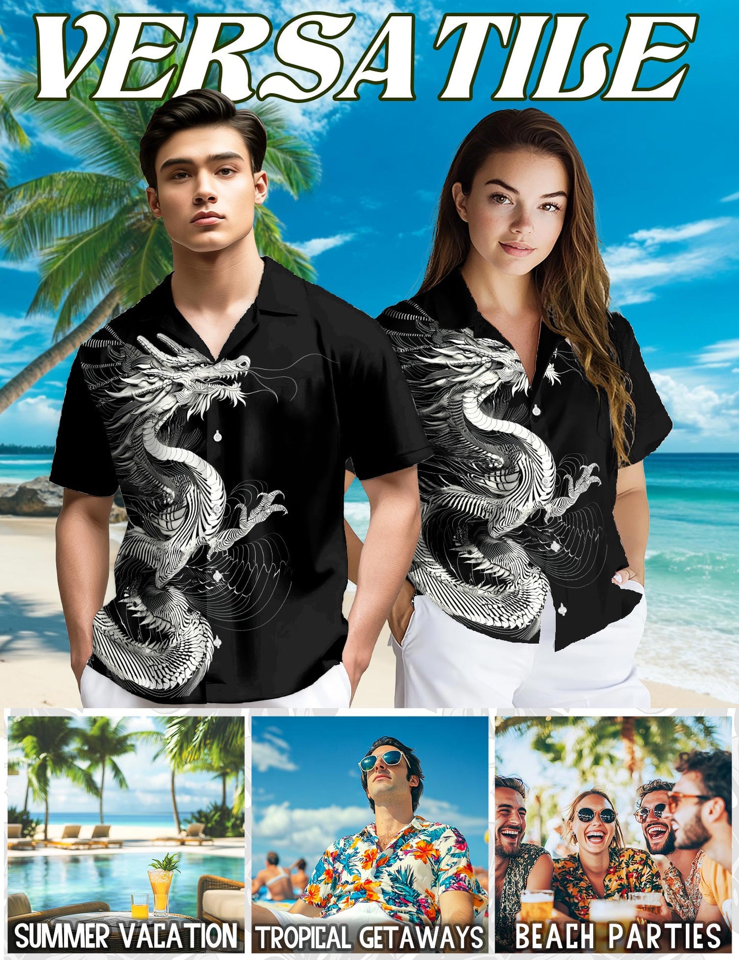 Dragon Hawaiian Shirt for Men, Button Down Aloha Shirt - Azhawaiian
