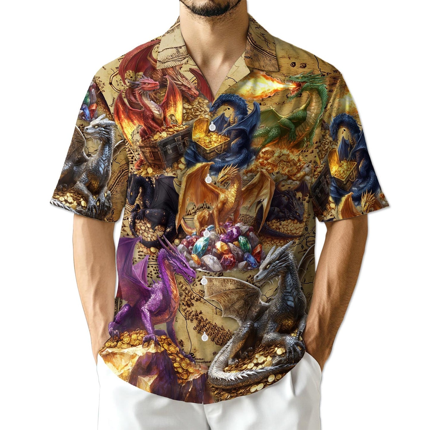 Dragon Treasure Hawaiian Shirt for Men, Button Down Aloha Shirt - Azhawaiian