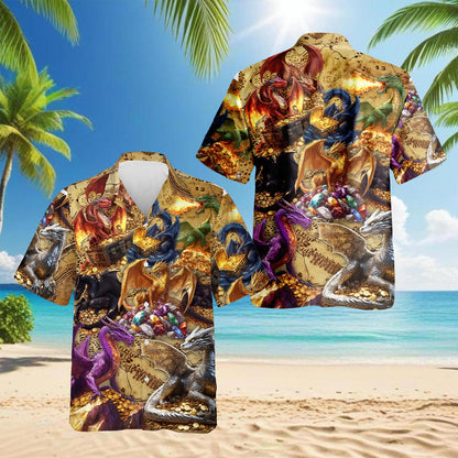 Dragon Treasure Hawaiian Shirt for Men, Button Down Aloha Shirt - Azhawaiian