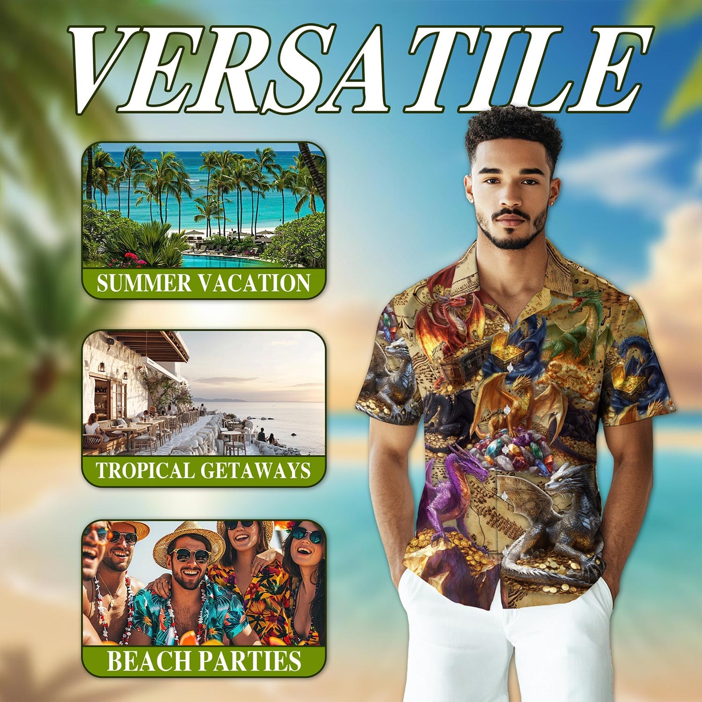 Dragon Treasure Hawaiian Shirt for Men, Button Down Aloha Shirt - Azhawaiian